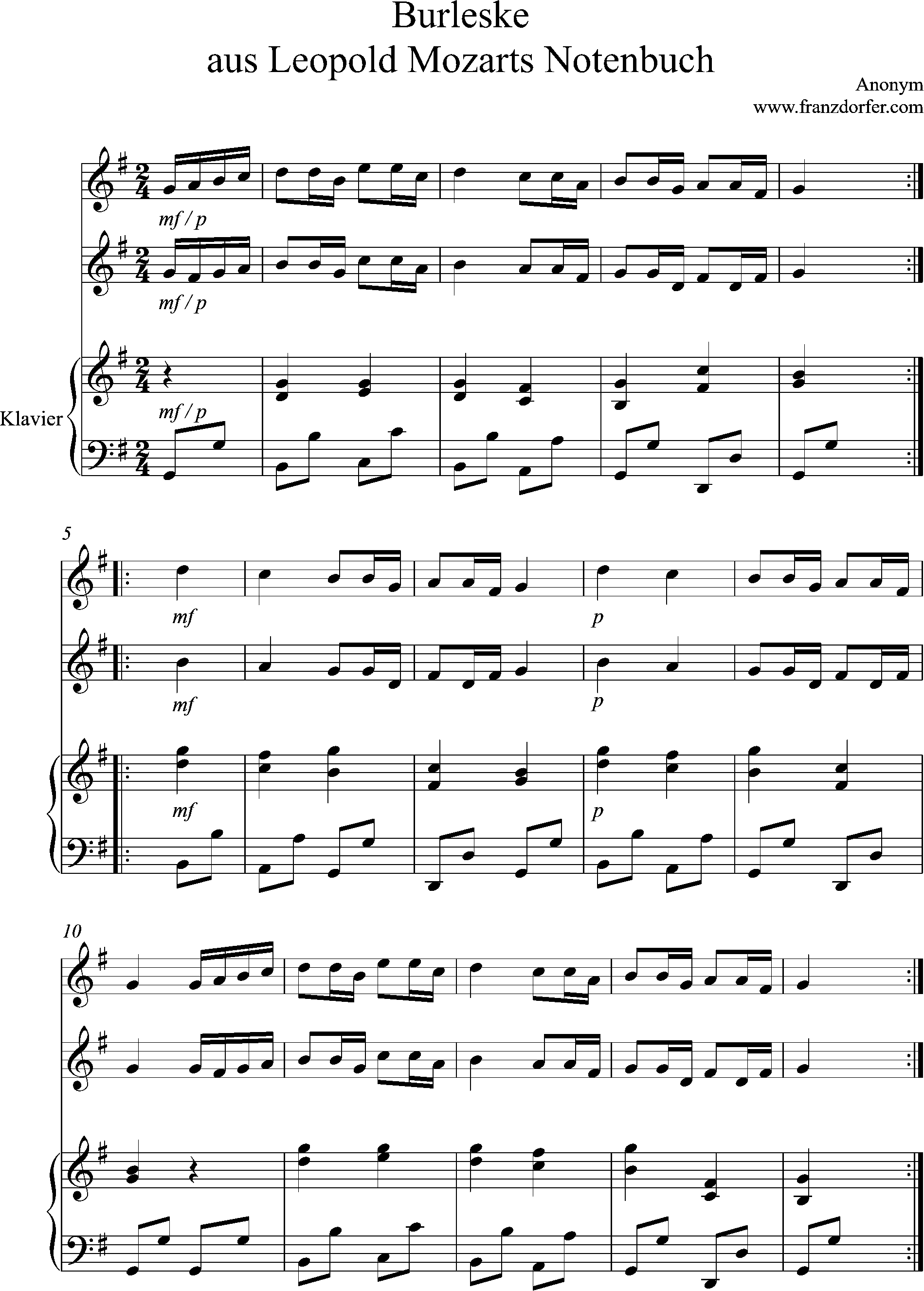 Burleske aus L. Mozarts notenbuch, Duo